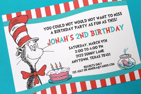 Dr Seuss, Cat in the Hat Birthday Party Invitation Il_570xn