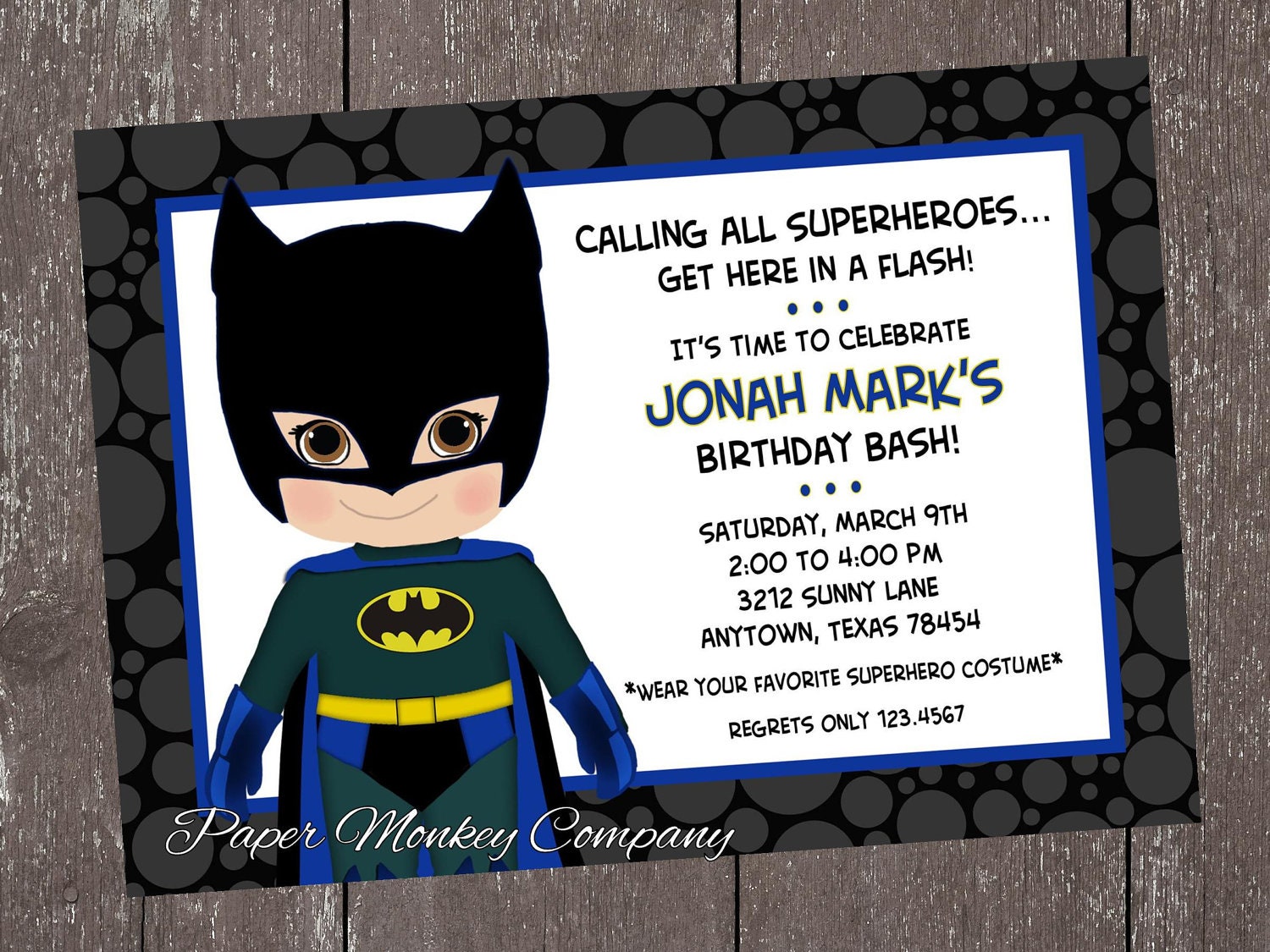 Batman Birthday Invitations Brown, Blue or Green Eyes ...1.00 each with envelope Il_570xn