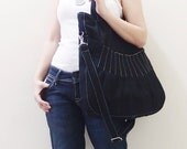 MAY Sale - Black Canvas Women Shoulder bag, Crossbody Messenger, Tote, Diapers Bag, School bag, Handbag - Kangaroo Shoulder Bag