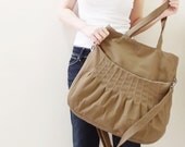 MAY Sale - Khaki Canvas WomenShoulder bag, Crossbody Messenger bag, Tote, Diapers Bag, School bag, Handbag - Kangaroo Shoulder Bag