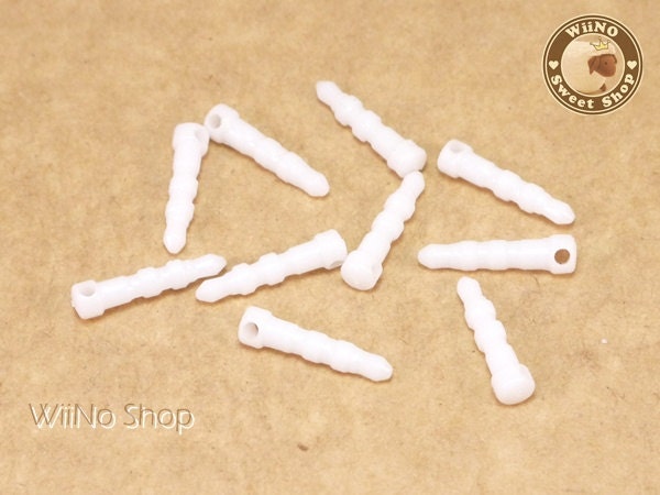 White Earphone Jack Dust Plug with Hole for Cabochon/ Phone Strap Charm - 10 pcs