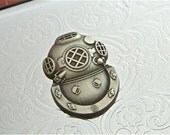 Diving Helmet Business Card Case Vintage Inspired Nautical Steampunk Style Nickel Silver Card Holder Or Small Cigarette Case Rounded Corners