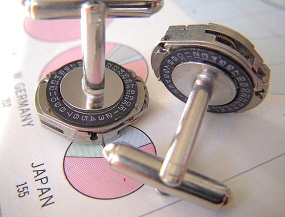 Buy fashion jewelry watches - Men's Steampunk Cufflinks Japan SEIKO Vintage Watch Movements Calendar Wheel On Backs Mad Men Industrial Fashion Jewelry