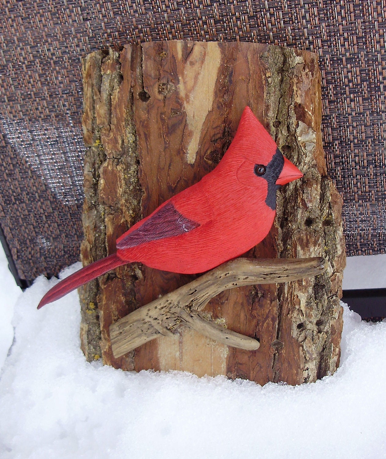 Wall hanging oiseau wood handcarved  cardinal bird gift for men or women