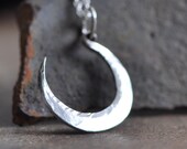 silver moon necklace, forged crescent moon, small moon pendant, shiny or darkened sterling silver