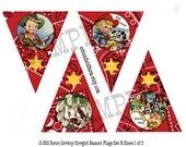 Retro 1950s Cowboy and Cowgirl Birthday Banner Flags Digital Sheets C-365 Your Choice on Red Bandana or Red Check  Birthdays, Parties