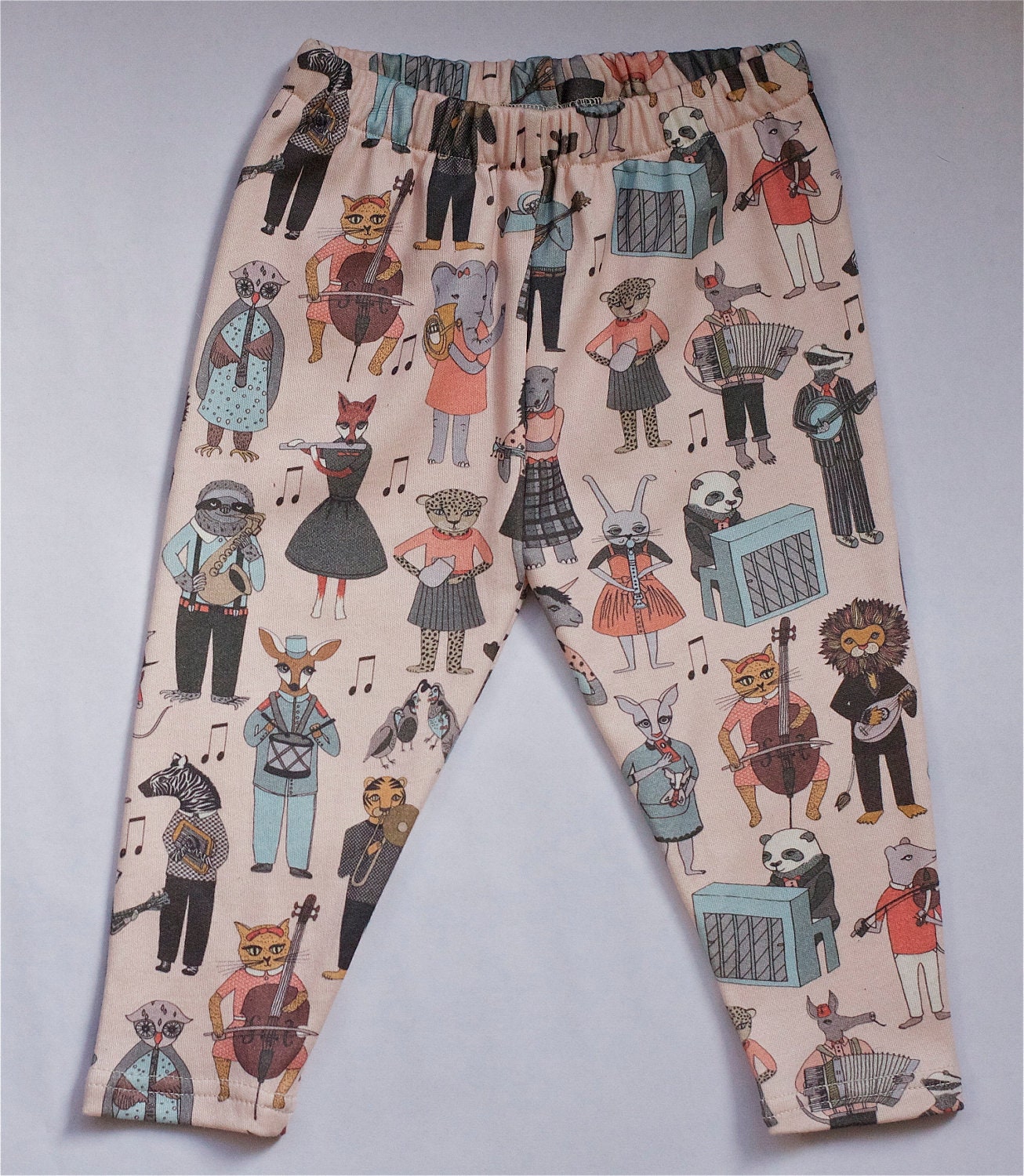 littlefour organic cotton animals playing music print toddler leggings handmade in san francisco 2T 3T 4T 5T