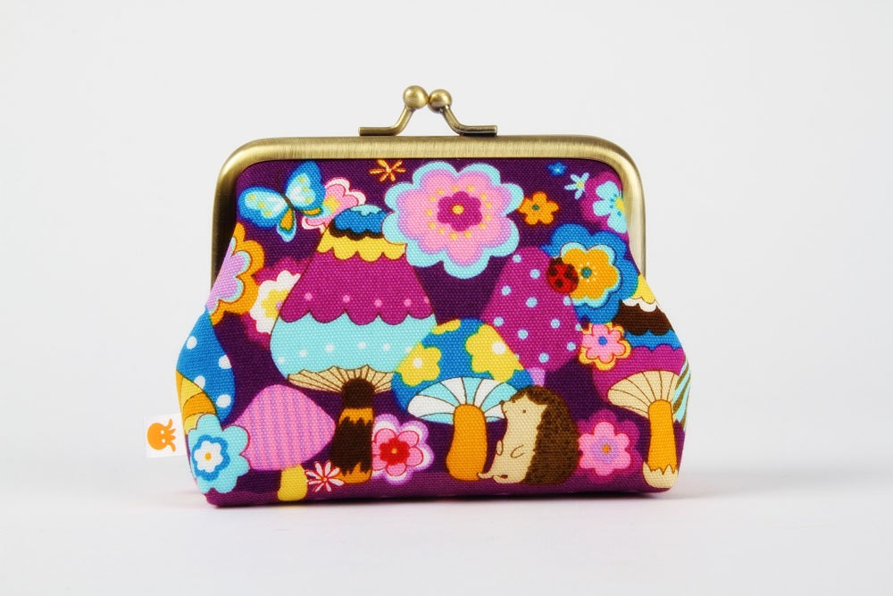 Deep dad - Colorful mushrooms on purple - metal frame purse