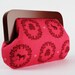 Cocktail pouch - Ornaments in pink - wooden frame clutch bag
