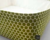 Modern Cat Bed in Graphic Green and Cream Dotted Fabric, Off White Interior Fabric