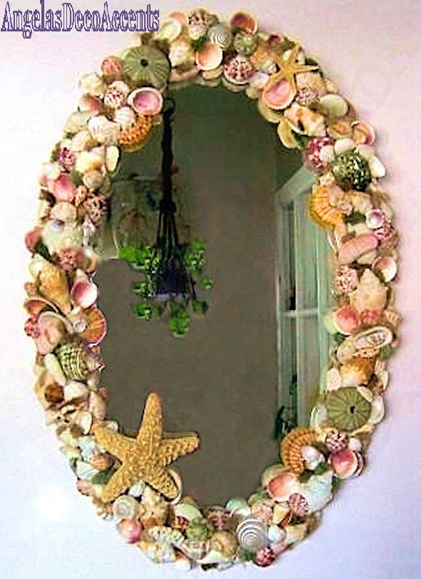 MADE TO ORDER Sanibel Escapes 28X19 Oval Seashell Mirror for Decor or Beach Wedding 001