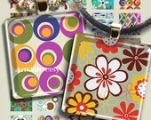 RETRO-HIP - Digital Collage Sheet 1x1 inch / 7/8x7/8 inch size images Printable downloads for glass and resin square pendants magnets