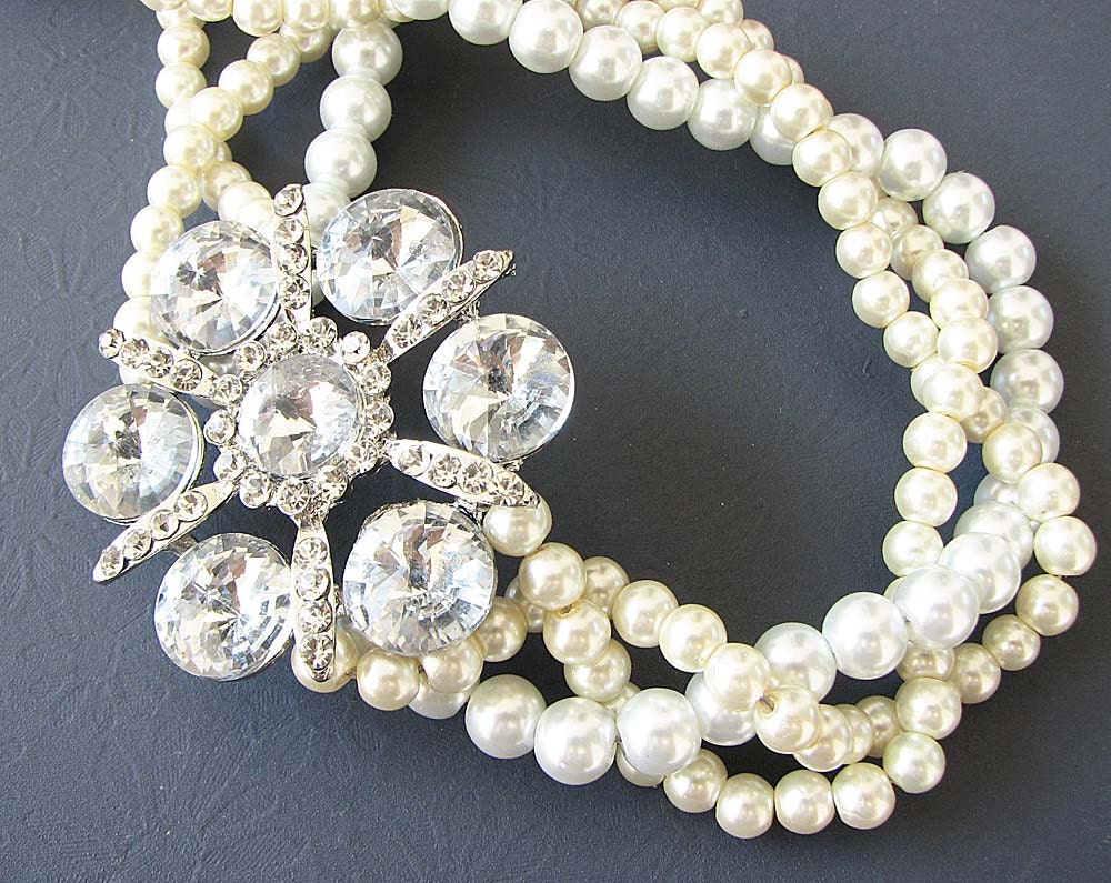 Bridal Jewelry Statement Necklace Flower Necklace Twisted Pearl Necklace Wedding Jewelry