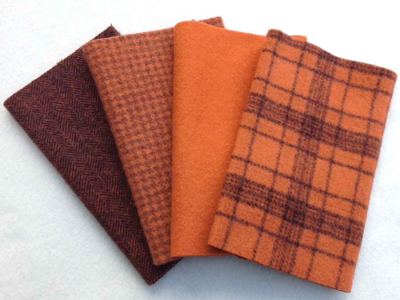 Hand Dyed Wool Felt, PUMPKIN , Four 6.5" x 16" pieces in Rich, Warm Oranges - RubyMountainDyeWorks