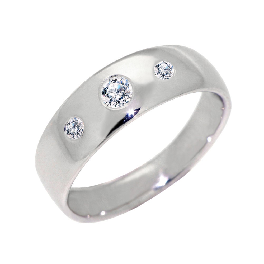 Three Diamonds Ring, Unique Diamond Wedding Band,18k White Gold Ring for women, Mens wedding band, Custom Italian Fine jewelry