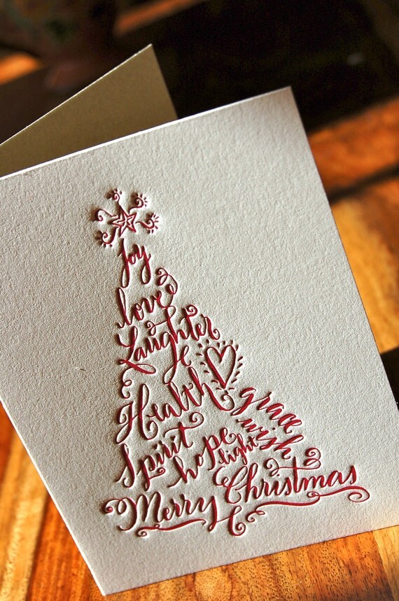 Christmas Cards Letterpress set of 50 bulk Holiday Tree