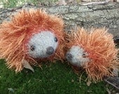 knitted, felted, fluffy hedgehog plushes