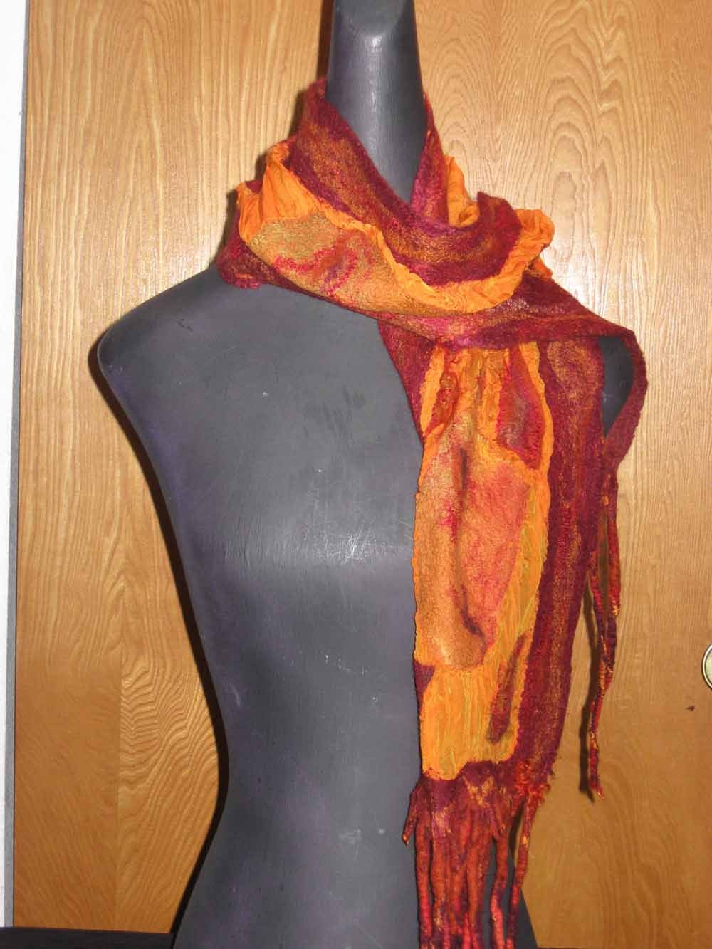 Autumn Recycled Silk and Merino Wool Nuno Felted Scarf