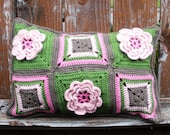 Water Lily crochet accent pillow, throw pillow, decorative pillow, Ready to ship.