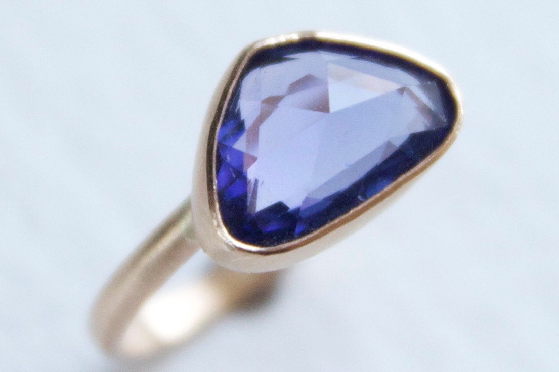 Tanzanite Ring Rose Cut Free Form Gemstone in 14k Yellow Gold Modern Brushed Finish - DEPOSIT
