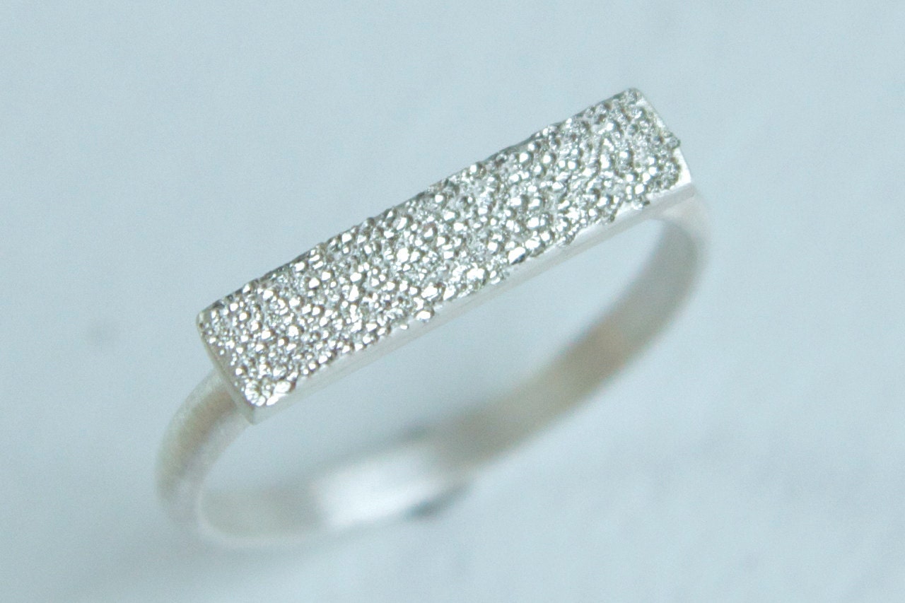 Sterling Silver Bar Ring - modern band with pave finish