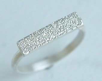 Sterling Silver Bar Ring - modern band with pave finish