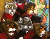 Cat Art Gospel Choir, Musical Cats in Chorus Robes Singing Religious Hymns 5x7 Art Print