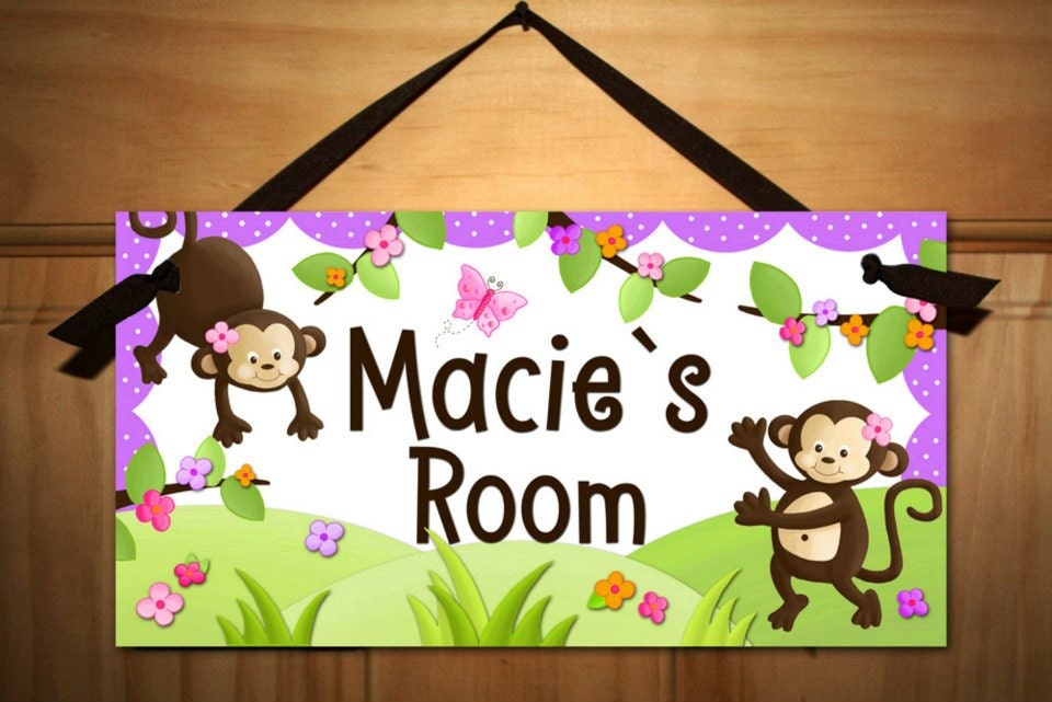 Girly Monkey Pink Purple Brown DOOR SIGN Wall Art