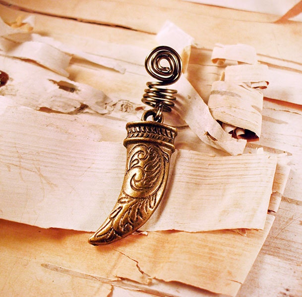 Antiques Brass Decorative Horn Charm ADD to your DREADS Dreadlock Accessory Extension Accessories Dread Boho Bohemaian Hippie Bead