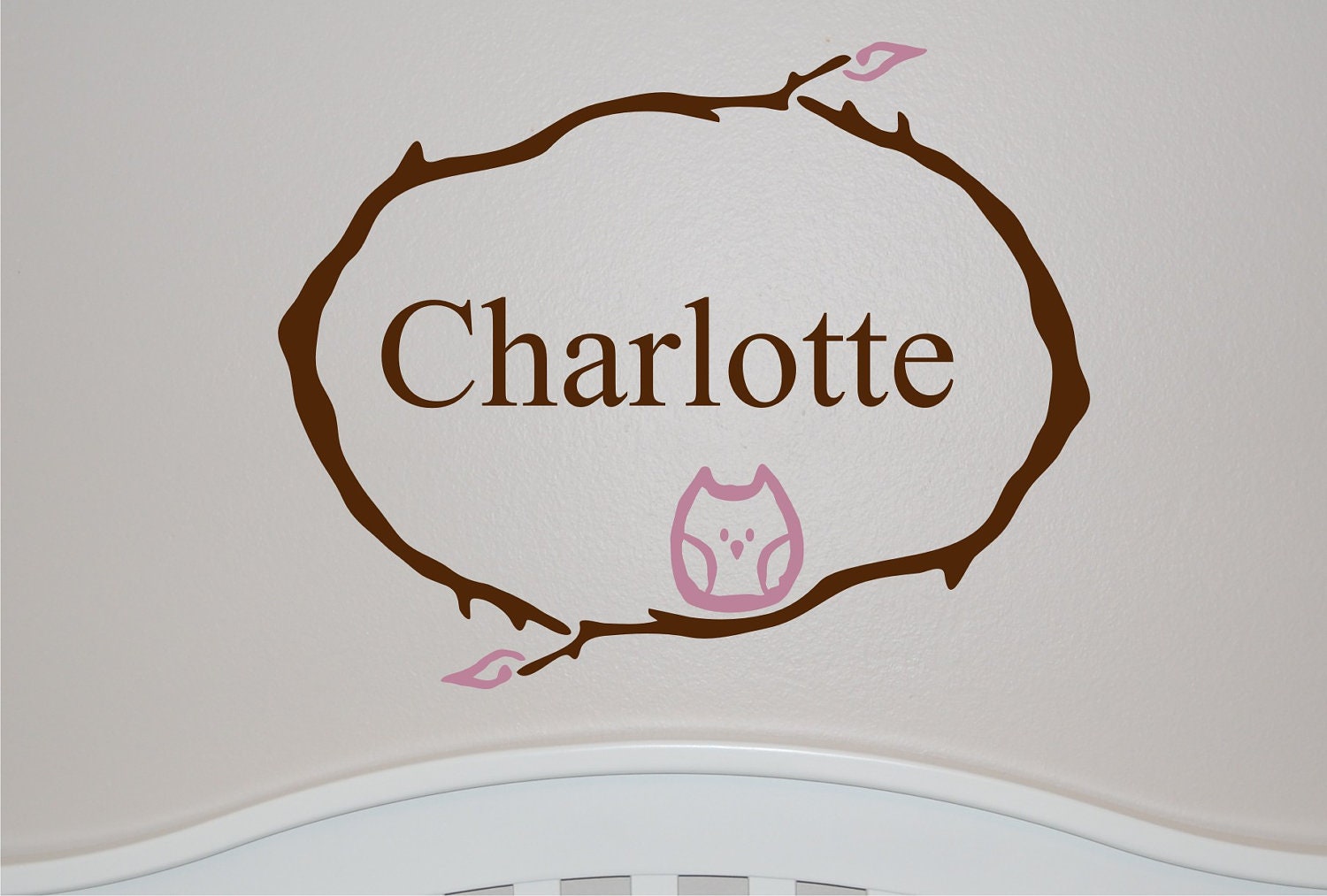 Wall Decal Branch Monogram with Owl - Vinyl Wall Decal