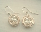 Nest Earrings Silver Bird Pearl Earrings Wedding Bridesmaids Mom Sister Family Friend