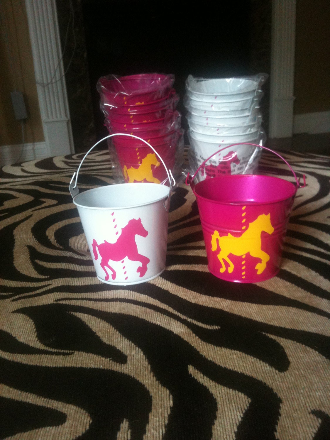 Carousel, Horse, Fair- Children's Party Favor Buckets/ Treat Bag with Your Choice of Logos, Style 1