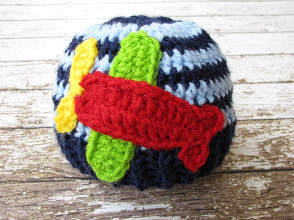 Crochet Airplane Beanie, Toddler Hat, Striped Winter Hat, Photo Prop