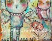 Whimsical Owl Art - Mind Spring- 8x10 inch Print of a Reproduction of the Original Mixed Media Painting by Juliette Crane