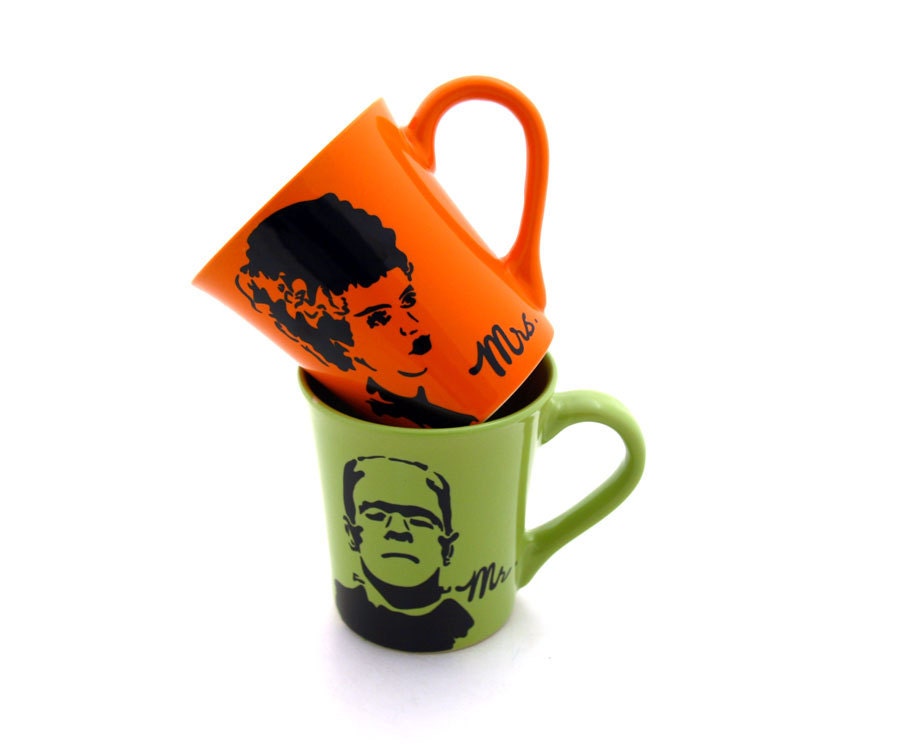 Mr and Mrs Frankenstein Monster and Bride of Frankenstein mugs set of two great wedding gift