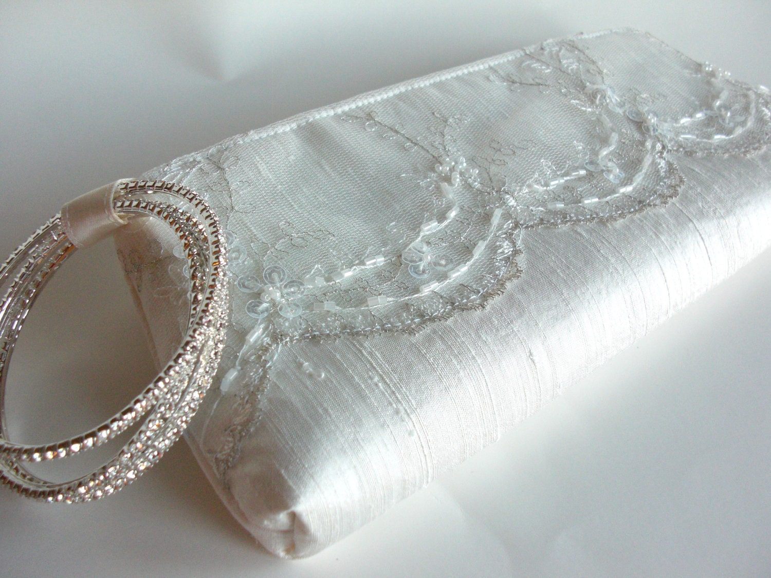 Bridal Accessories, Clutch, "Beaded Lacy KeepBag," Ivory with embellished lace