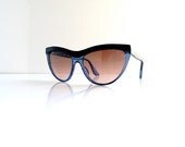 80s sunglasses oversized cat eye by Prince Michel de Bourbon - blue snake skin trim - mint vintage