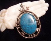 Large Vintage Signed Art Faux Turquoise Cabochon Pendant