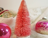 6"  Pink Bottlebrush Christmas Tree Glittered with Music Stand