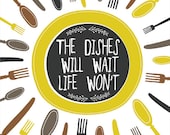 Kitchen Print, YELLOW Kitchen Decor, Digital Print Wall Decor, Funny Kitchen Quote, Digital Illustration Typography Print Art