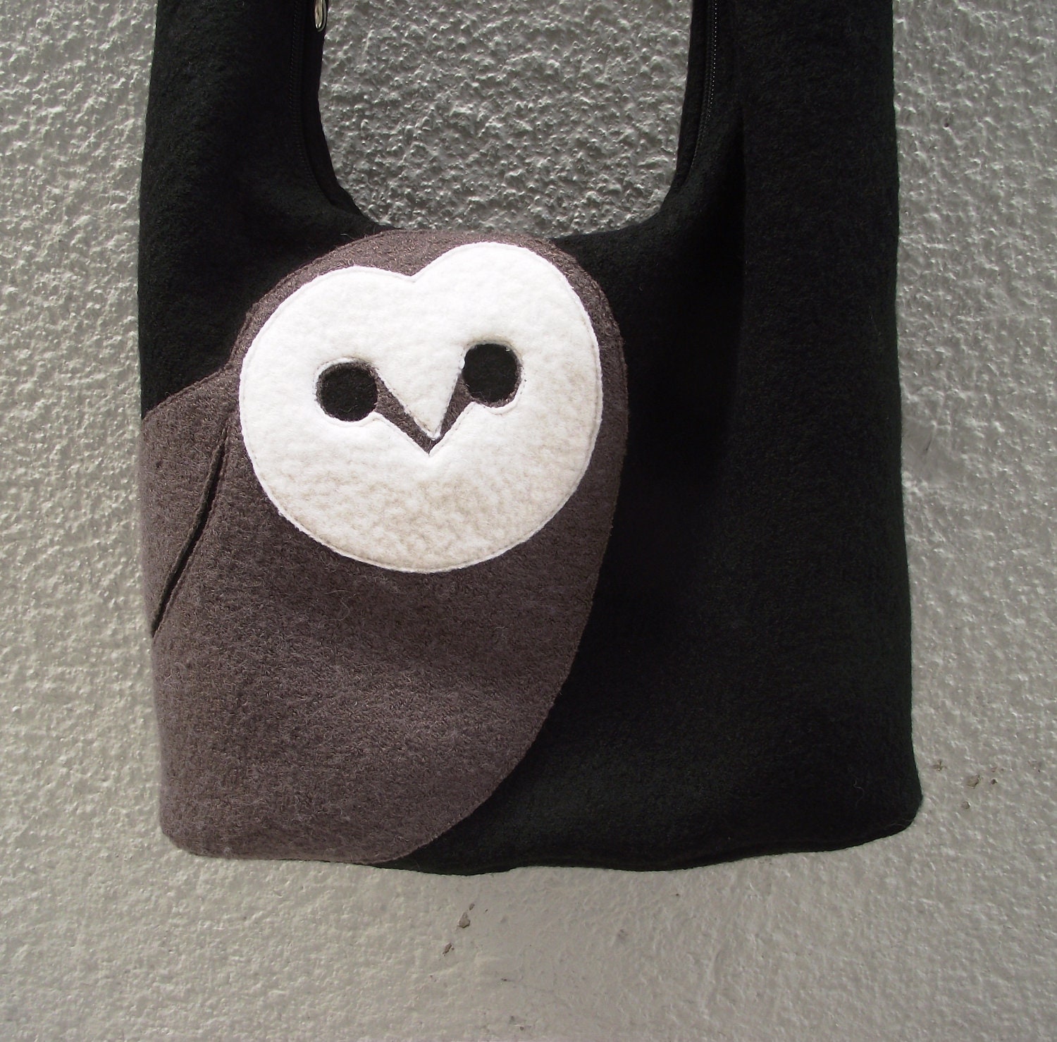 Brown Owl Boiled Wool Tote Bag  - applique on black base