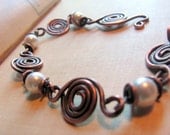 Copper Swirls and Ivory Pearls Bracelet