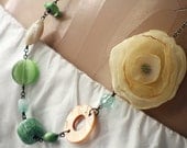pale green, ivory and sand - an earthy handmade mixed media necklace