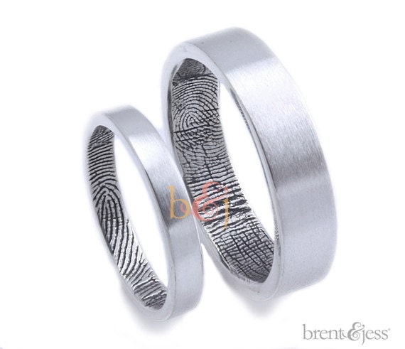 The Original Fingerprint Wedding Ring Set in Sterling Silver      -wedding band set-