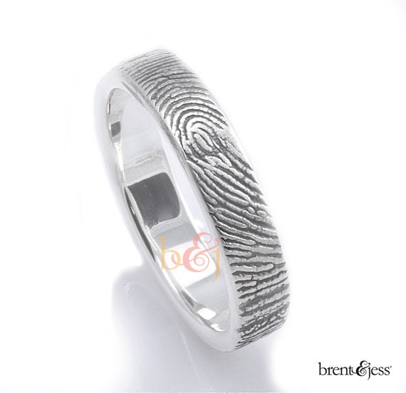 Custom Fingerprint Wedding/Commitment Ring 3mm Sterling Silver with Fingerprint Wrapped on the Outside