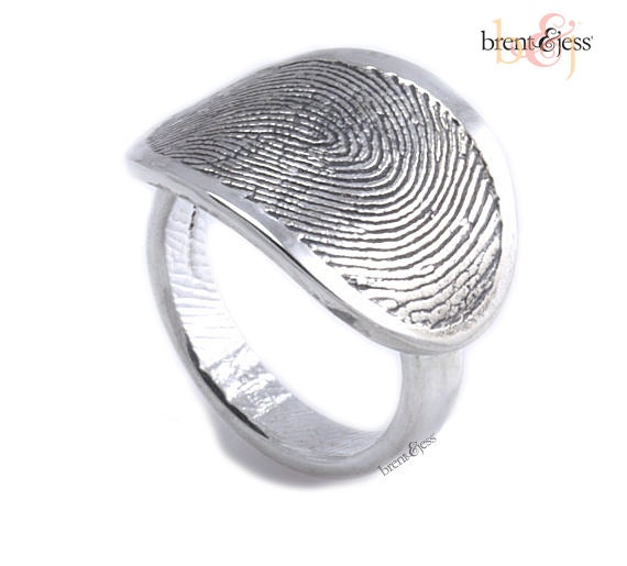 Sterling Silver Custom Signet Fingerprint Ring with Second Fingerprint Wrapped around the Inside