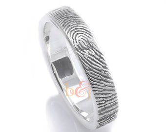 Custom Fingerprint Wedding/Commitment Ring 3mm Sterling Silver with Fingerprint Wrapped on the Outside