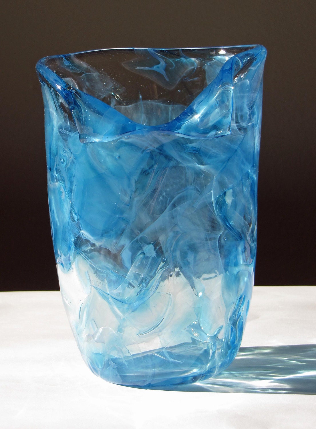 Hand Blown Glass Teal Shard Tuxedo Vase