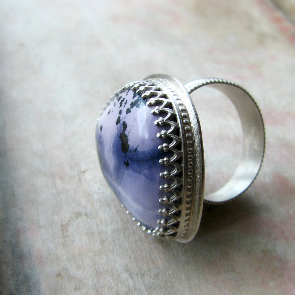 Tiffany stone ring metalwork oxidized sterling silver ornate victorian romantic jewelry size 7 - Marian