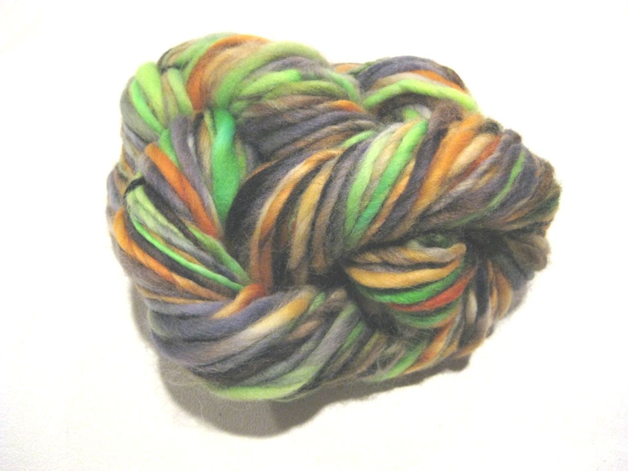 HALF OFF SALE handspun yarn Witch's Brew thick and thin bulky  yarn, 60 yards, orange black green falkland wool halloween yarn
